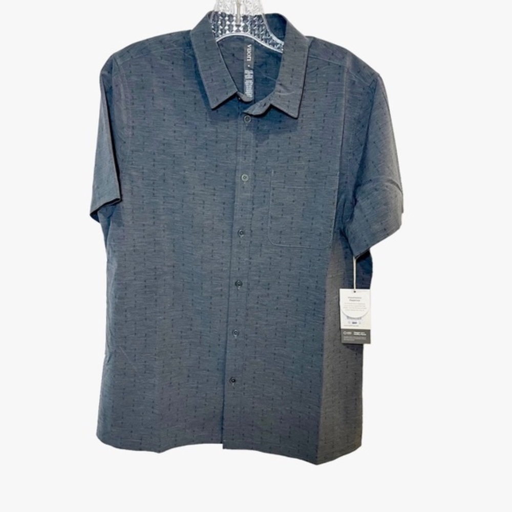 NWT Vuori Bridge Button Down shirt Short Sleeve Men Size M Charcoal Arrow